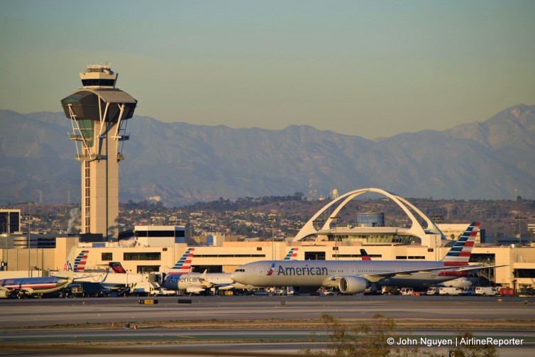 An American Airlines 777-300ER (77W) taxis at Los Angeles International Airport (LAX)