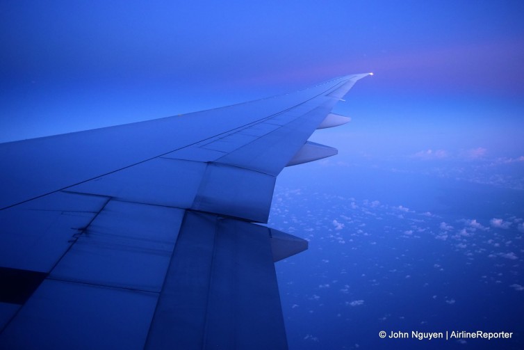 Sunrise somewhere over the South Pacific, from AA73 LAX-SYD.