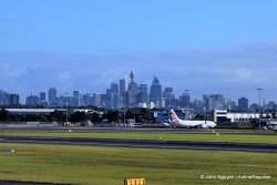 The Sydney skyline from the airport.