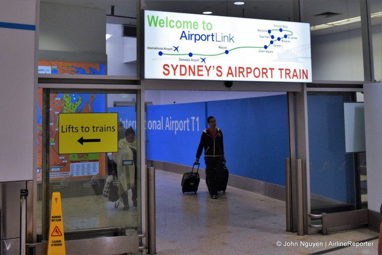 Entrance to the train station at SYD's International Terminal.