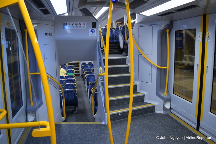 Onboard a newer model train in Sydney.