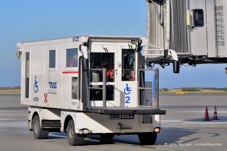 At VIE, a special scissor truck to load disabled passengers into aircraft without jetbridges.