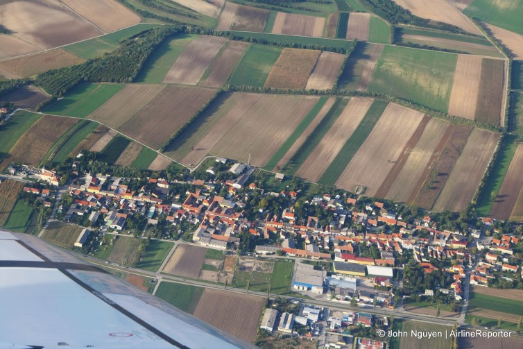 Taking off from VIE and turning over a small Austrian town.