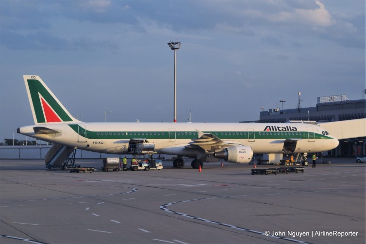 An Alitalia Airbus A321 (I-BIXQ) parked at BUD.