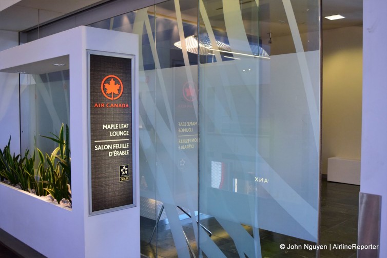 The entrance to the Air Canada Maple Leaf Lounge, located on the upper floor in LAX Terminal 2,.
