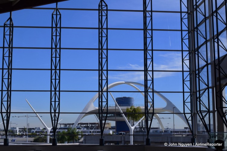 The view of LAX's Theme Building from the Terminal 2 atrium.