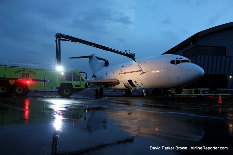 The Paine Field Fire Department practices on an old 727 frame