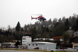 The local KIRO helicopter does a fly-by