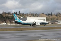 737 flight line as the MAX and chase plane get close