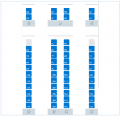 A screenshot of the business class seat map on American Flight 73 for December 23. The blue seats are unoccupied. Image: American Airlines | aa.com