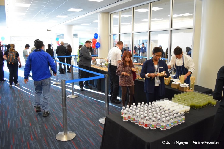 A nice spread for departing passengers, many of whom had no idea they were about to board an inaugural flight.