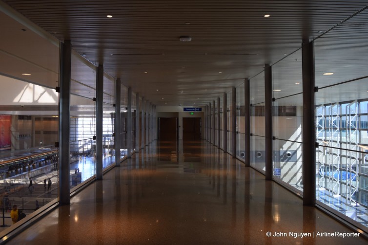 T4-TBIT connector at LAX: A walkway over the check-in counters.