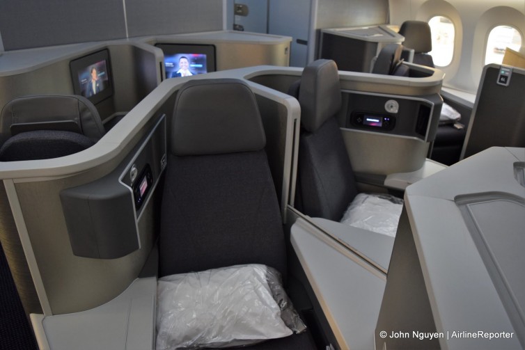 Business class seats onboard American's Boeing 787-8.