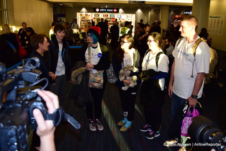 Suzanne Boda, VP of Hubs and Gateways for American Airlines, greets Tasha before her flight to Tokyo. Tasha is a Make-A-Wish recipient whose life-long dream was to see anime with her own eyes.