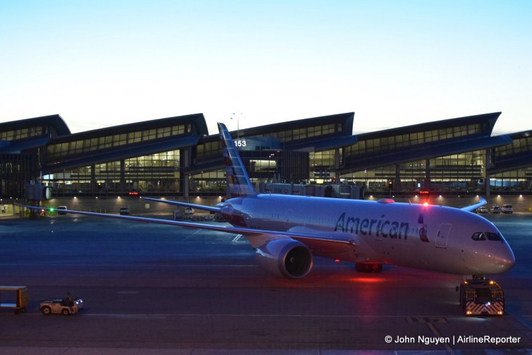 An American Boeing 787-8 (N812AN) pushes back for its flight from LAX to HND.