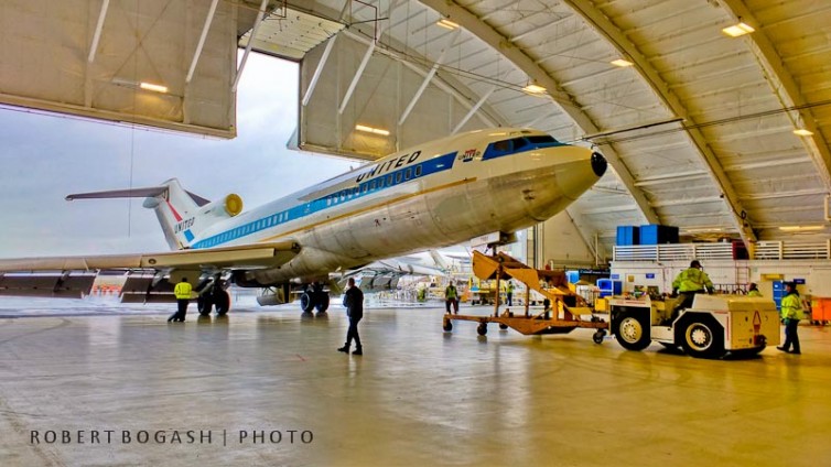 The first Boeing 727 being worked on and prepped for final flight