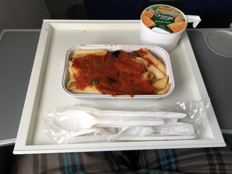 A hot meal on a 1.5 hour, a rare sight these days flight! Photo: Jacob Pfleger | AirlineReporter