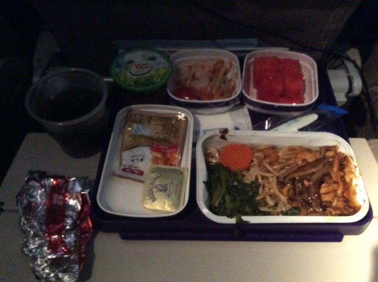 Sorry for the low resolution meal shot. Chinese law forbids the use of cell phones on board, so I had to use my inferior iPad camera