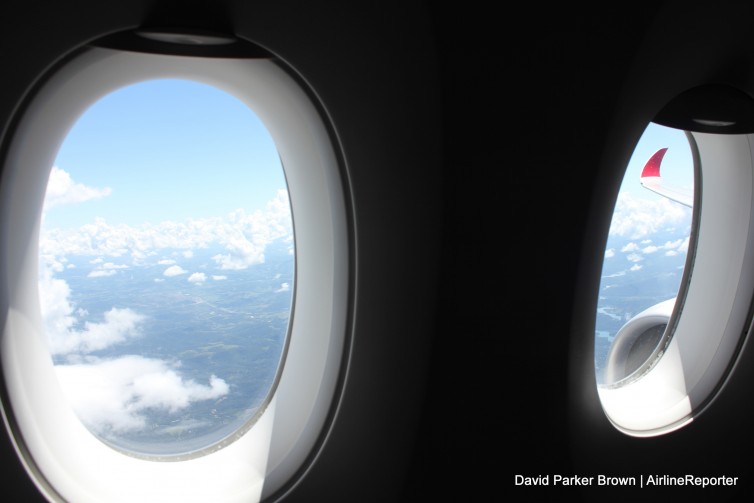 The windows in-flight (notice the Trent XWB out the window)