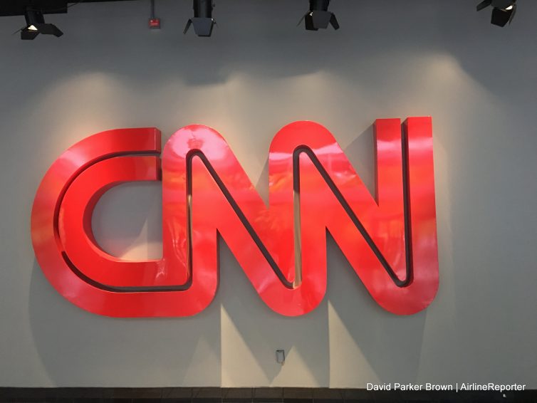 CNN logo at the entrance of their building.