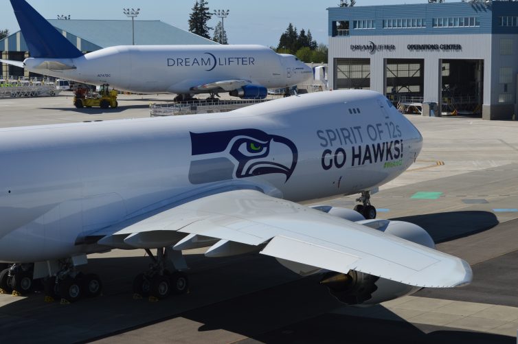 Go Hawks! and the Dreamlifter - photo: Alastair Long | AirlineReporter