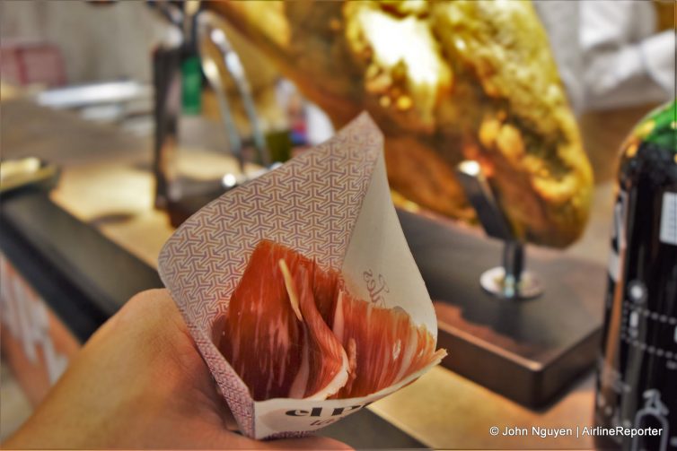 Serrano ham at Gategroup's food hall exhibit.