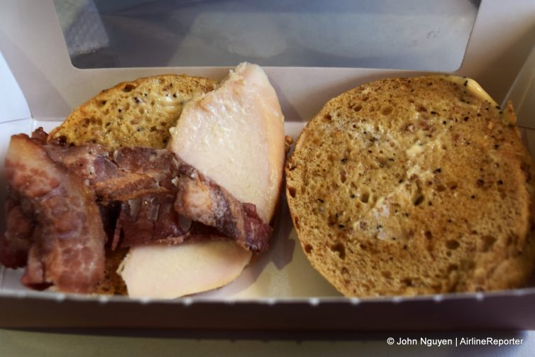 Chicken/bacon roll from the snack box on British Airways' Euro Traveller (economy) class.