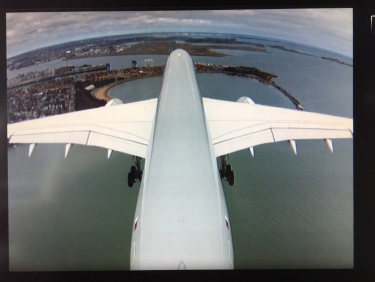 Tail camera view of the Qatar A350 arriving in Boston for the first time - Photo: Blaine Nickeson | AirlineReporter