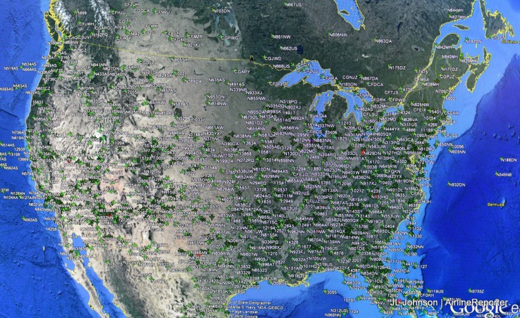 System status board within the NOC, network operations center keeping track of 100s of planes. 