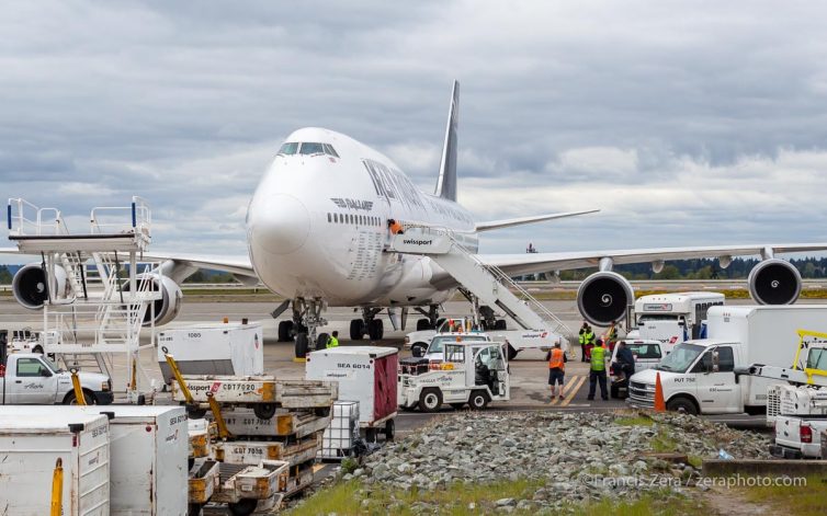 A wide-angle lens shows the less-than-glamorous side of a cargo ramp.