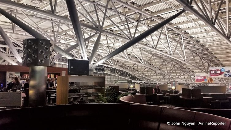 Inside the airy Hamburg Airport Lounge.