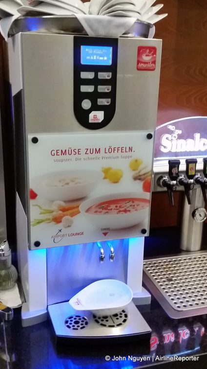 The amazing automatic soup machine in the Hamburg Airport Lounge.