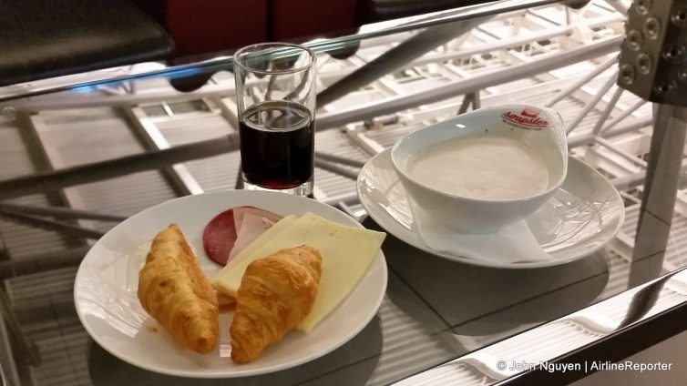 Breakfast in the Hamburg Airport Lounge.