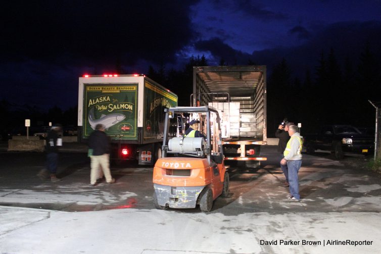 Unloading Salmon off the truck in Cordova.