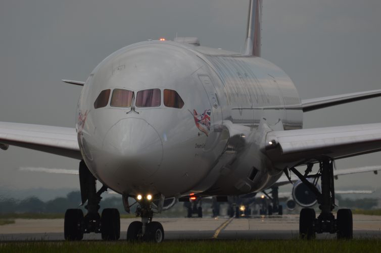 Virgin Atlantic Dreamliner "Dream Girl" at the front of the taxi queue for departure - Photo: Alastair Long | AirlineReporter