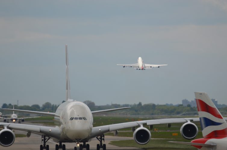 Etihad A380 and another BA 747 getting airborne - Photo: Alastair Long | AirlineReporter