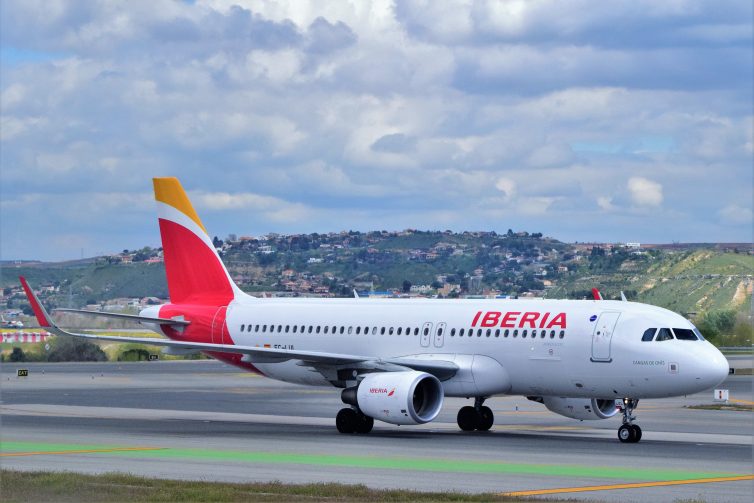 An Iberia Airbus A320 at Madrid-Barajas.