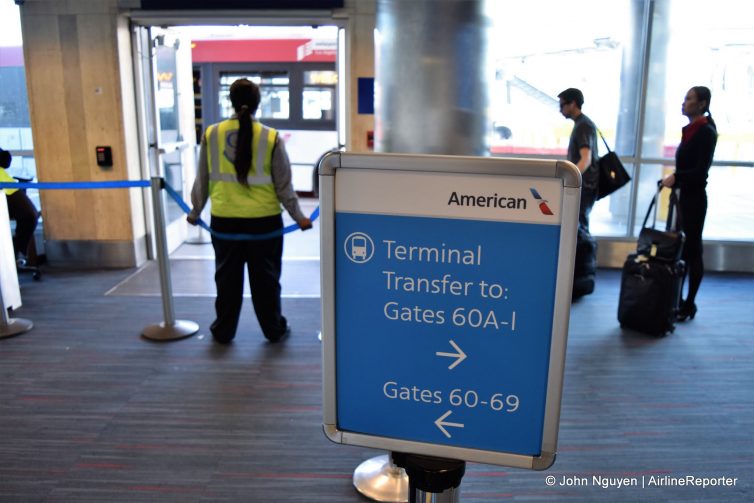 The waiting area for shuttle buses out of LAX Terminal 4.