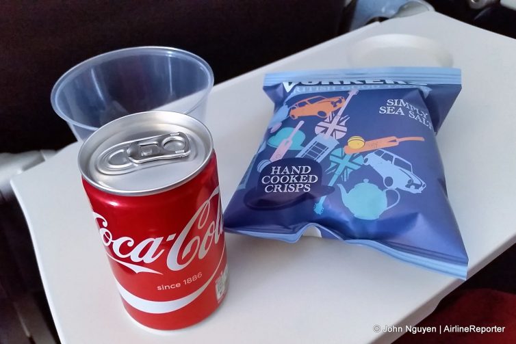 Refreshments in British Airways Euro Traveller economy.