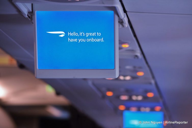 Welcome message on a British Airways Airbus A320.