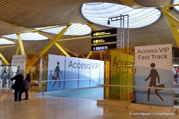Entrance to fast-track security at Madrid-Barajas Airport.