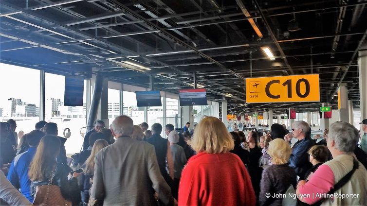 Boarding for our KLM flight from Amsterdam to Prague