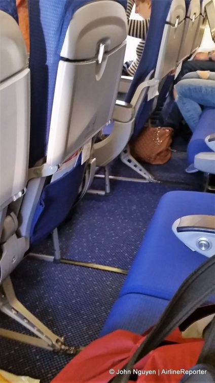 The legroom of a typical economy class seat on a KLM 737-900