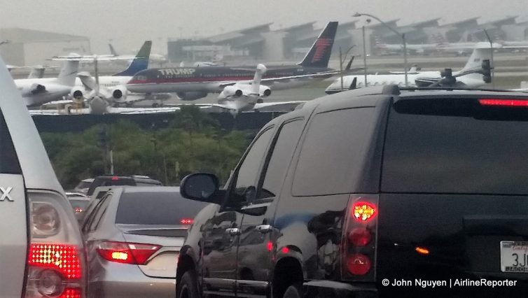I spy Trump's 757 while stuck in traffic getting into LAX. Or, just another day in LA. 
