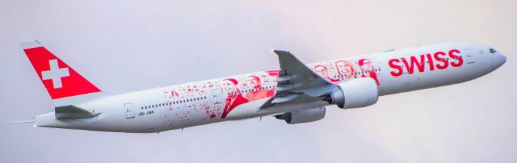 A Swiss 777-300ER (HB-JNA) in special "Faces of SWISS" livery. Photo: Swiss