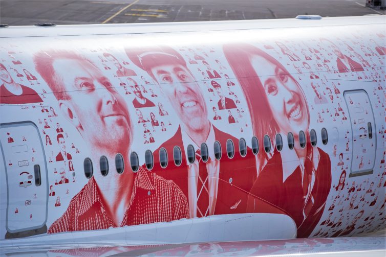 A closeup of the "Faces of SWISS" livery. Photo: Swiss