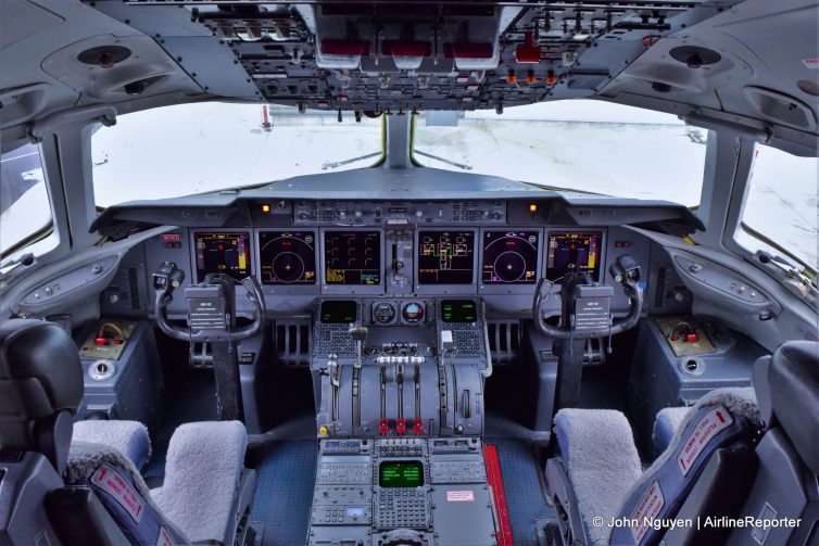 The updated glass cockpit of Orbis's MD-10 Flying Eye Hospital.