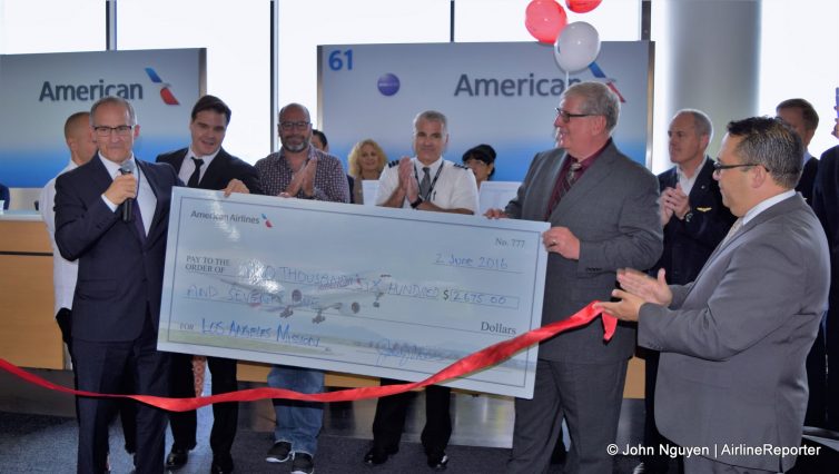 As part of their continued charitable fundraising efforts, American Airlines employees presented the Los Angeles Mission with a check for $2,675 on June 2. The LA Mission is one of the nation's largest homeless service providers.