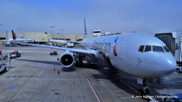 An American Boeing 767-300ER docked at Gate 61 at LAX.