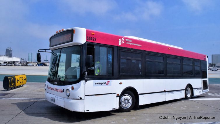 The shuttle bus between Terminals 4 and 6 at LAX, operated by American.